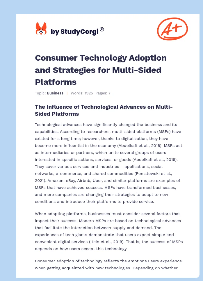 Consumer Technology Adoption and Strategies for Multi-Sided Platforms. Page 1