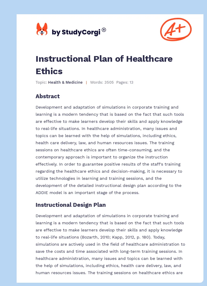 Instructional Plan of Healthcare Ethics. Page 1