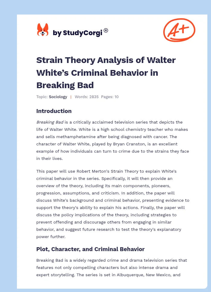 Strain Theory Analysis of Walter White’s Criminal Behavior in Breaking Bad. Page 1
