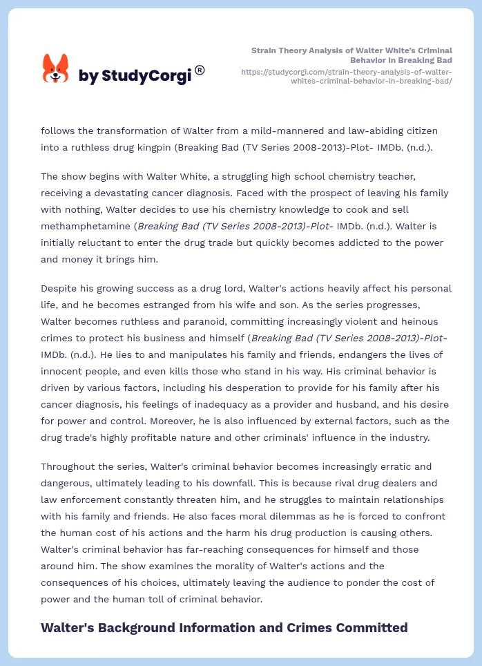 Strain Theory Analysis of Walter White’s Criminal Behavior in Breaking Bad. Page 2