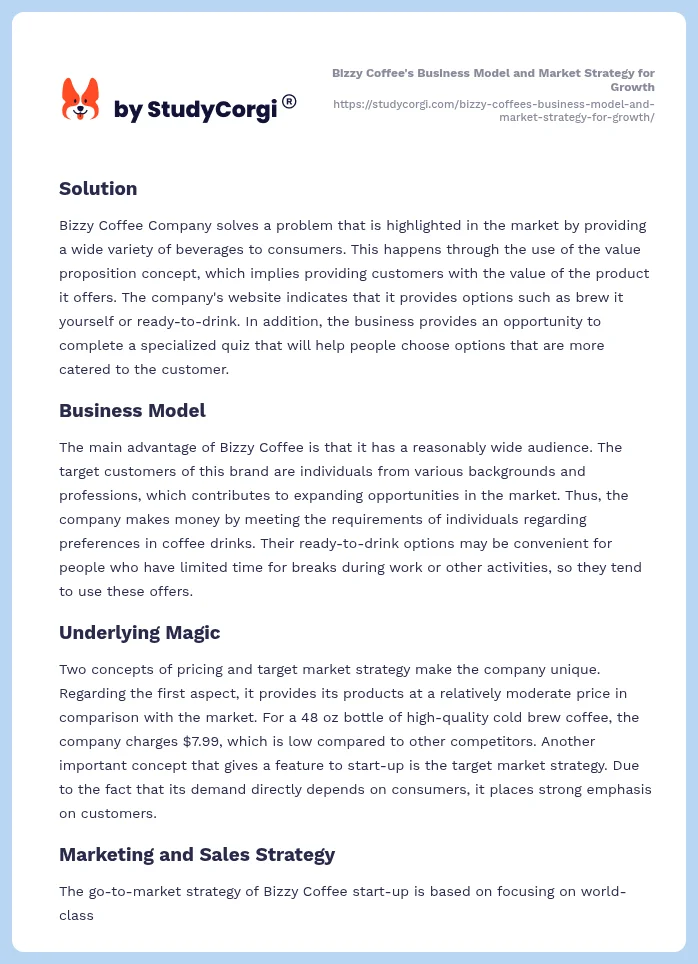 Bizzy Coffee's Business Model and Market Strategy for Growth. Page 2