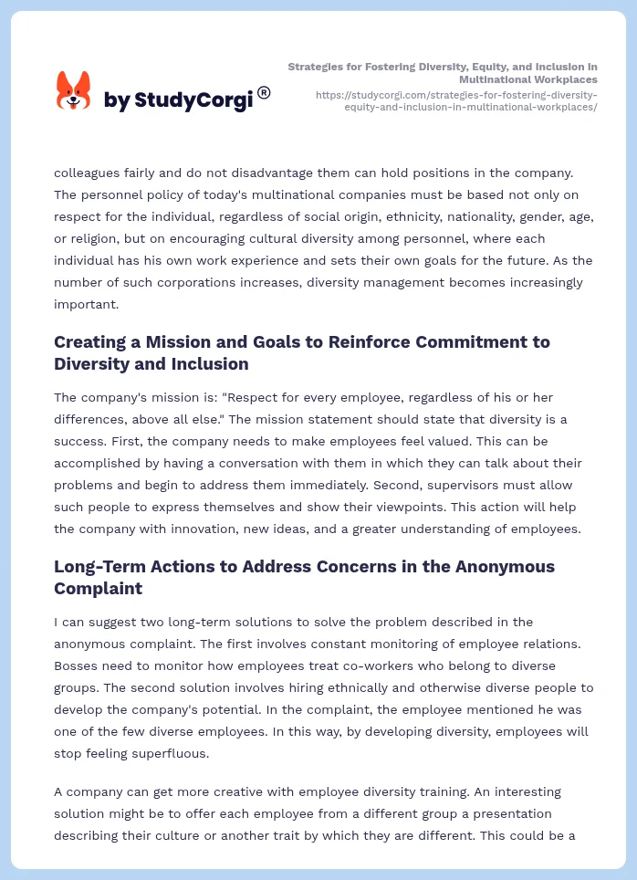 Strategies for Fostering Diversity, Equity, and Inclusion in Multinational Workplaces. Page 2