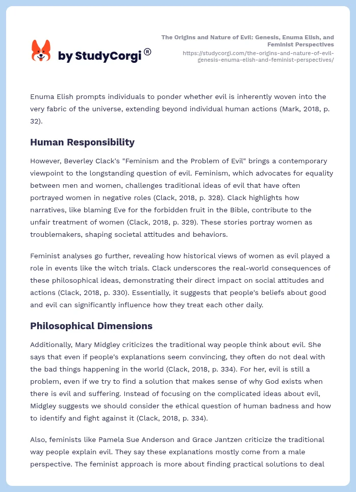 The Origins and Nature of Evil: Genesis, Enuma Elish, and Feminist Perspectives. Page 2