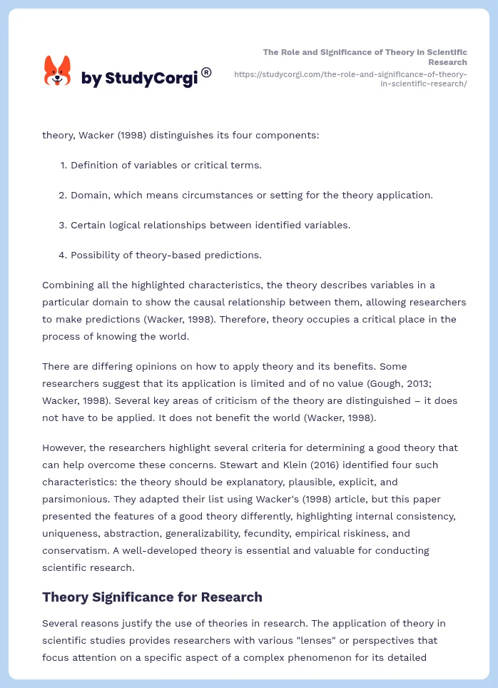 The Role and Significance of Theory in Scientific Research. Page 2