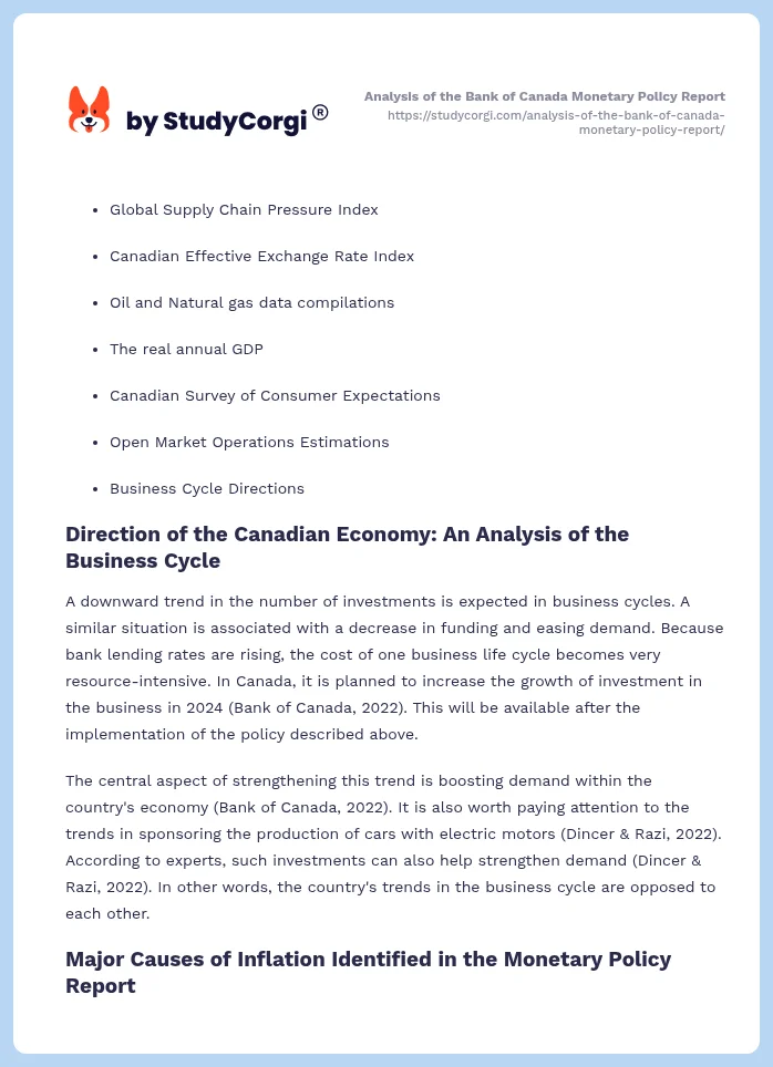 Analysis of the Bank of Canada Monetary Policy Report. Page 2
