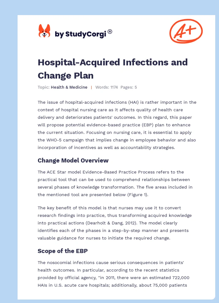 Hospital-Acquired Infections and Change Plan. Page 1