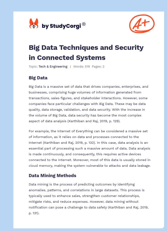 Big Data Techniques and Security in Connected Systems. Page 1