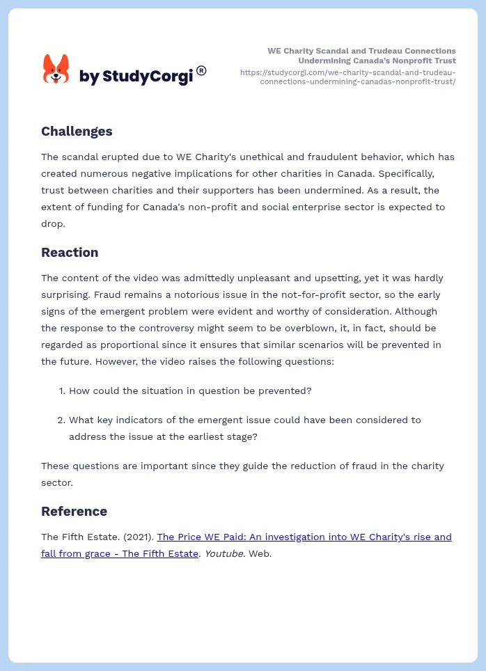 WE Charity Scandal and Trudeau Connections Undermining Canada’s Nonprofit Trust. Page 2