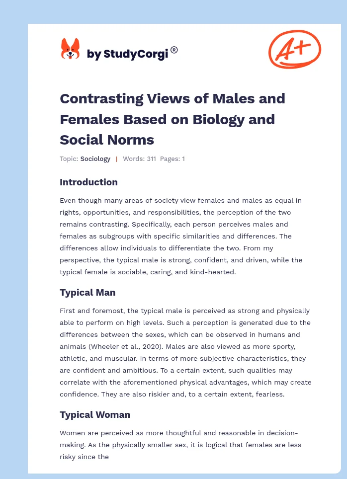 Contrasting Views of Males and Females Based on Biology and Social Norms. Page 1