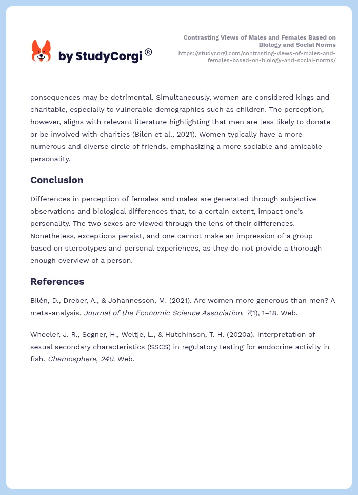 Contrasting Views of Males and Females Based on Biology and Social Norms. Page 2