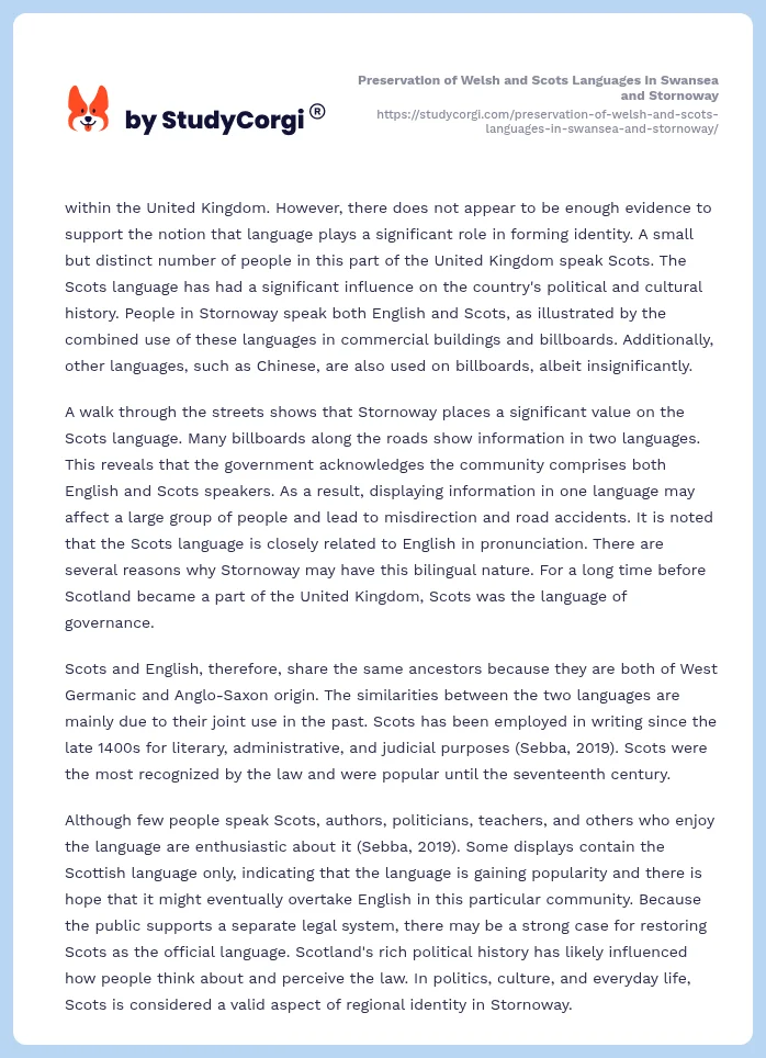 Preservation of Welsh and Scots Languages in Swansea and Stornoway. Page 2