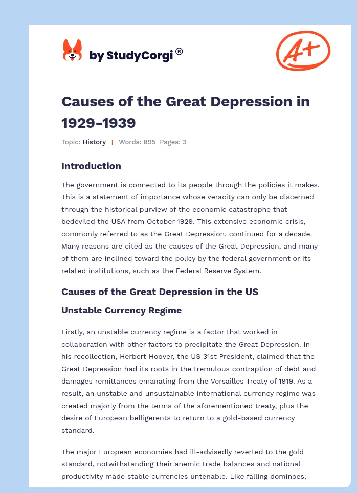 Causes of the Great Depression in 1929-1939. Page 1