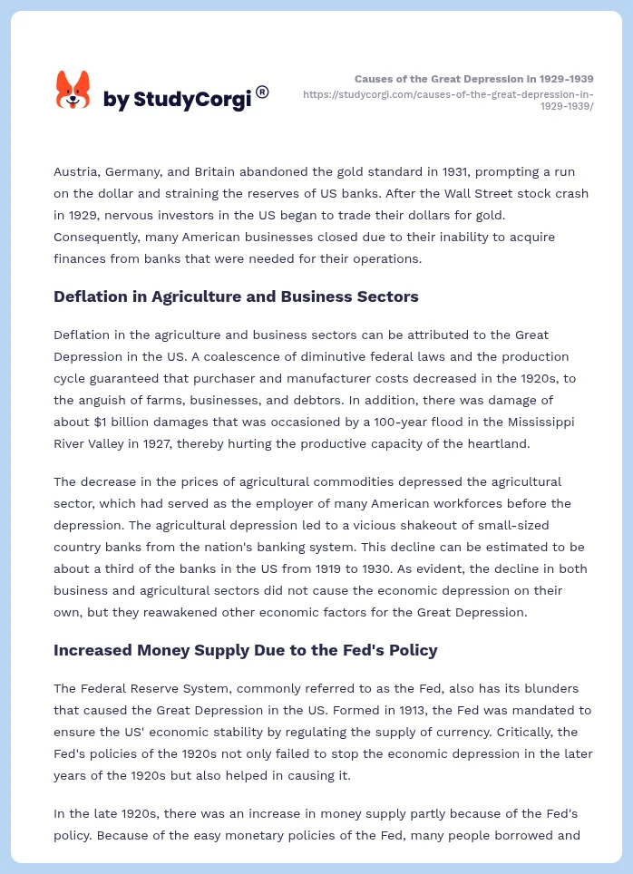Causes of the Great Depression in 1929-1939. Page 2