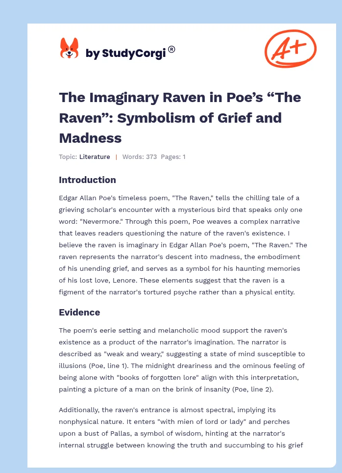 The Imaginary Raven in Poe’s “The Raven”: Symbolism of Grief and Madness. Page 1