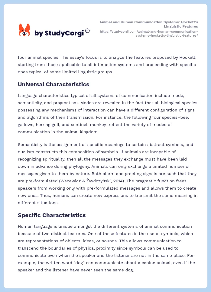 Animal and Human Communication Systems: Hockett's Linguistic Features. Page 2