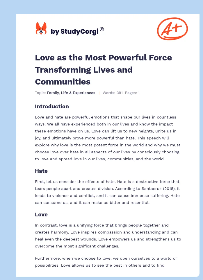 Love as the Most Powerful Force Transforming Lives and Communities. Page 1