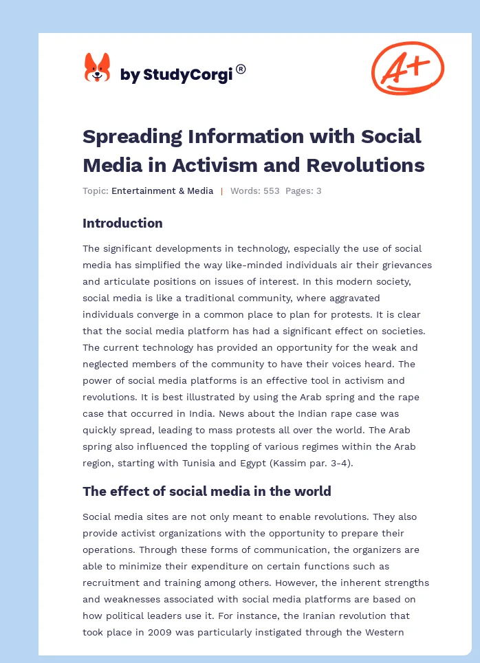 Spreading Information with Social Media in Activism and Revolutions. Page 1