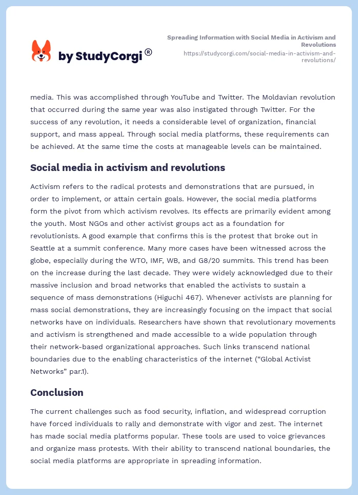 Spreading Information with Social Media in Activism and Revolutions. Page 2