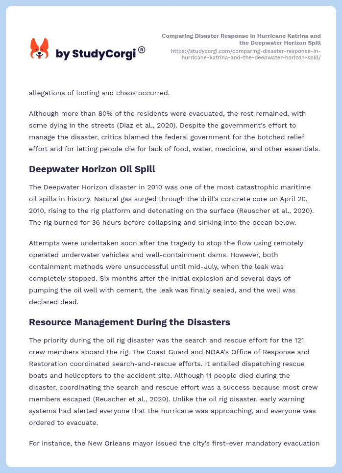Comparing Disaster Response in Hurricane Katrina and the Deepwater Horizon Spill. Page 2
