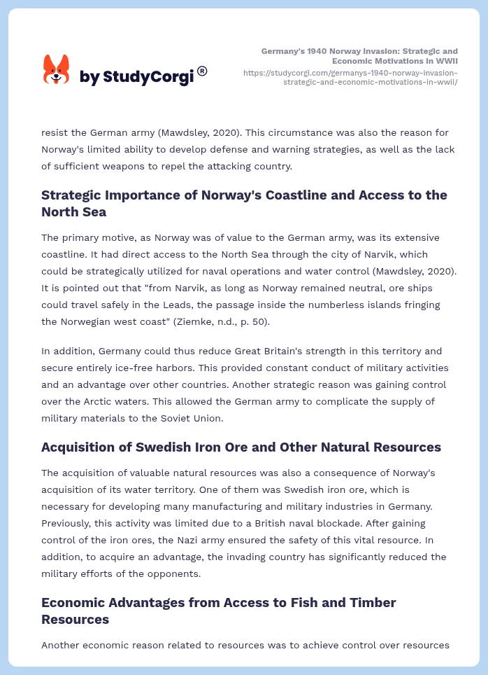 Germany's 1940 Norway Invasion: Strategic and Economic Motivations in WWII. Page 2