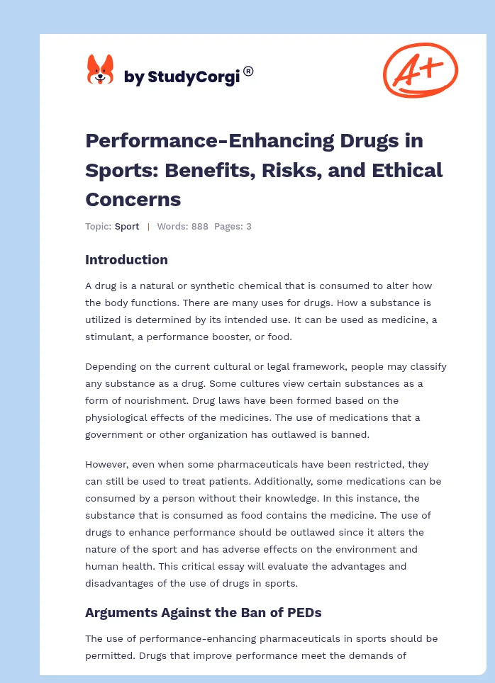 Performance-Enhancing Drugs in Sports: Benefits, Risks, and Ethical Concerns. Page 1