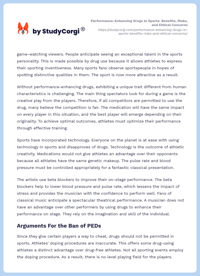 Performance-Enhancing Drugs in Sports: Benefits, Risks, and Ethical Concerns. Page 2
