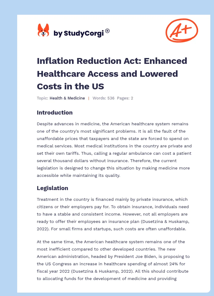 Inflation Reduction Act: Enhanced Healthcare Access and Lowered Costs in the US. Page 1