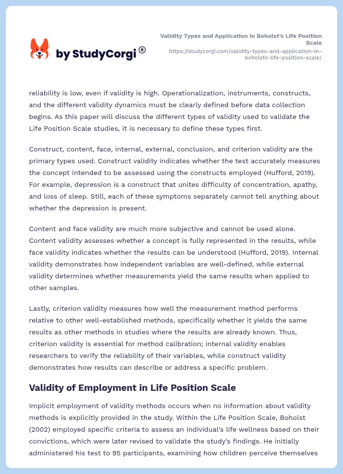 Validity Types and Application in Boholst’s Life Position Scale. Page 2