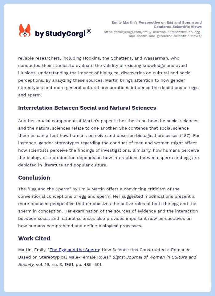 Emily Martin’s Perspective on Egg and Sperm and Gendered Scientific Views. Page 2