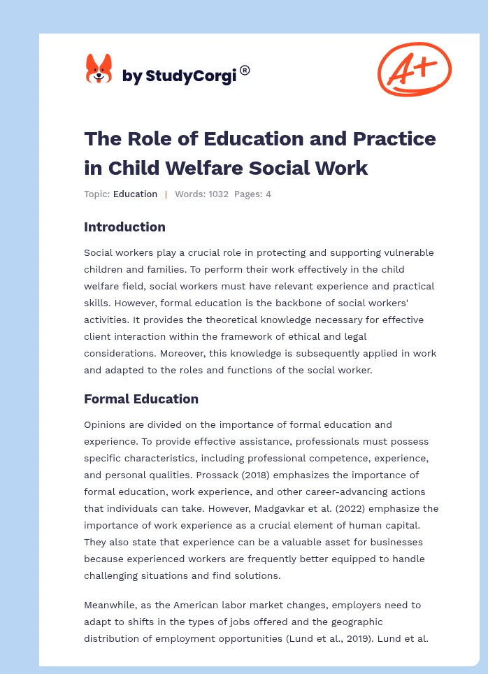 The Role of Education and Practice in Child Welfare Social Work. Page 1