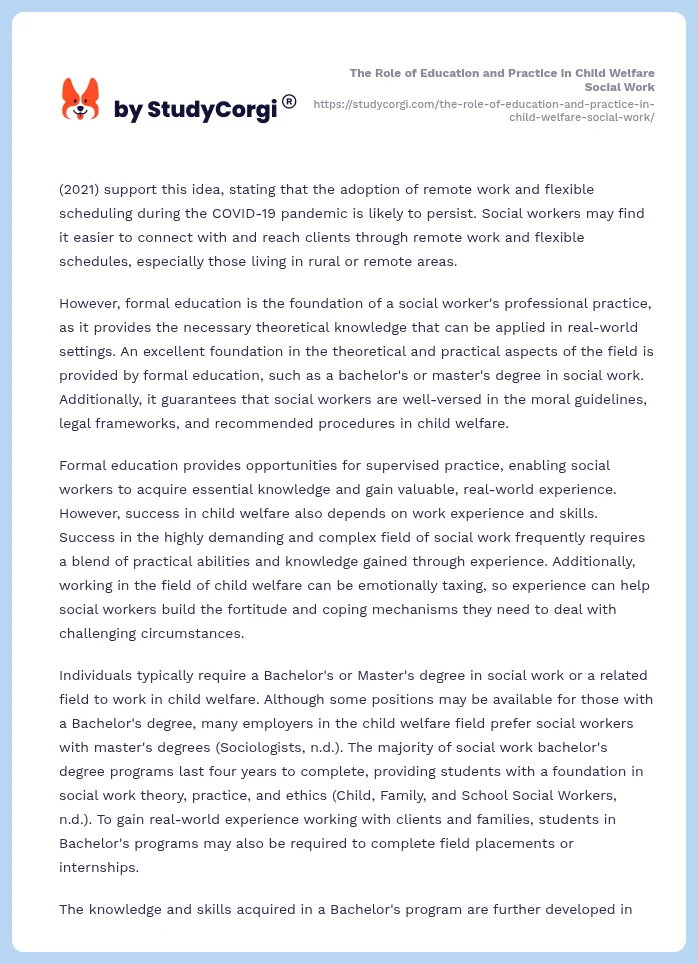 The Role of Education and Practice in Child Welfare Social Work. Page 2