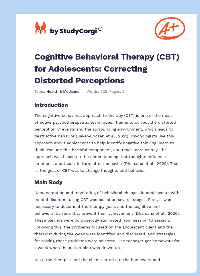 Cognitive Behavioral Therapy (CBT) for Adolescents: Correcting Distorted Perceptions. Page 1