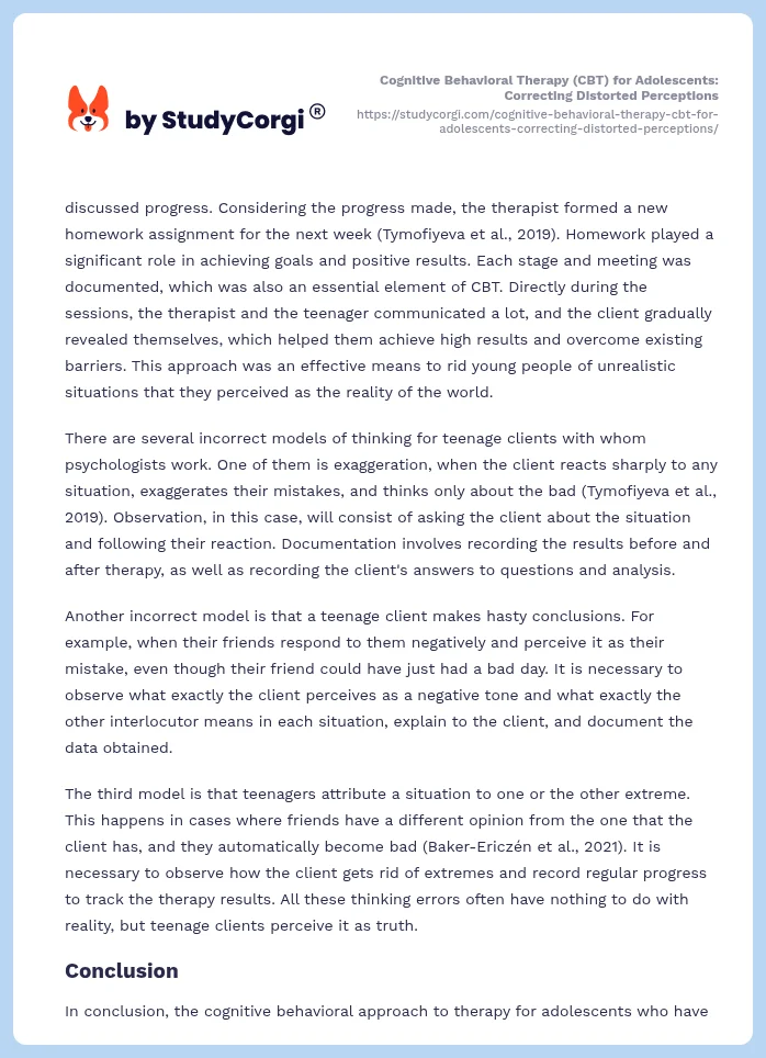 Cognitive Behavioral Therapy (CBT) for Adolescents: Correcting Distorted Perceptions. Page 2
