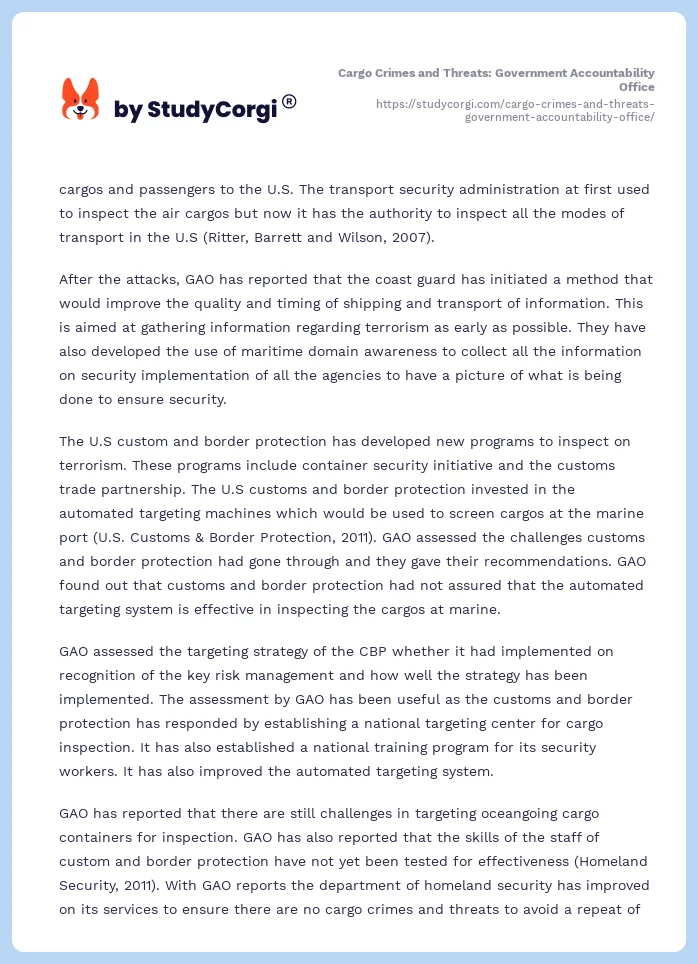 Cargo Crimes and Threats: Government Accountability Office. Page 2