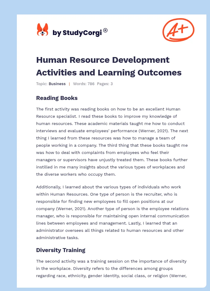 Human Resource Development Activities and Learning Outcomes. Page 1