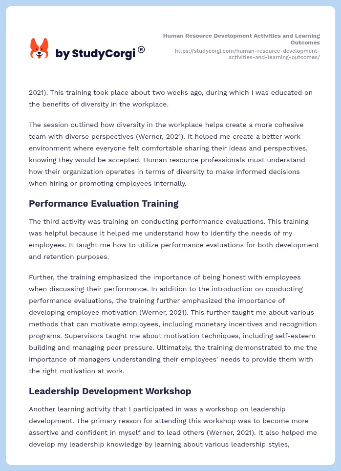 Human Resource Development Activities and Learning Outcomes. Page 2