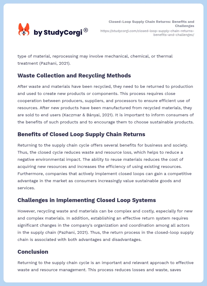 Closed-Loop Supply Chain Returns: Benefits and Challenges. Page 2