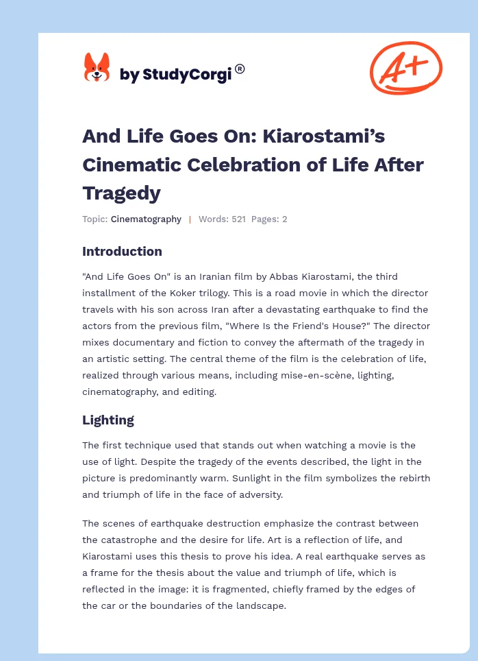 And Life Goes On: Kiarostami’s Cinematic Celebration of Life After Tragedy. Page 1