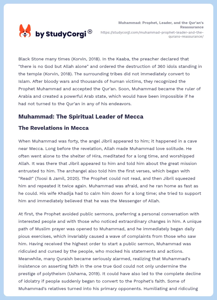 Muhammad: Prophet, Leader, and the Qur'an's Reassurance. Page 2
