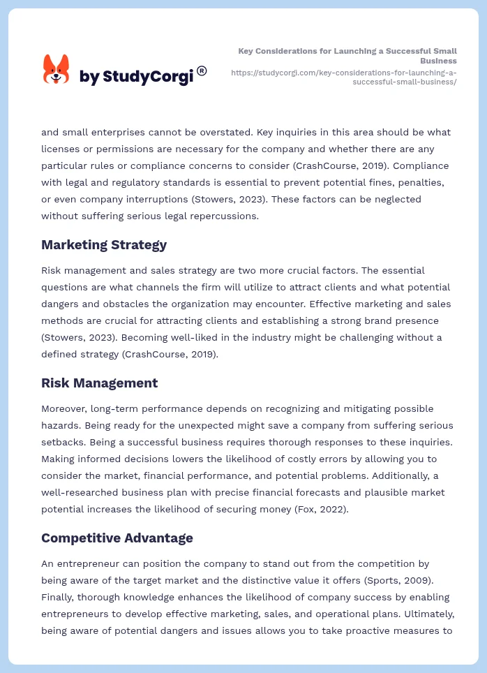 Key Considerations for Launching a Successful Small Business. Page 2