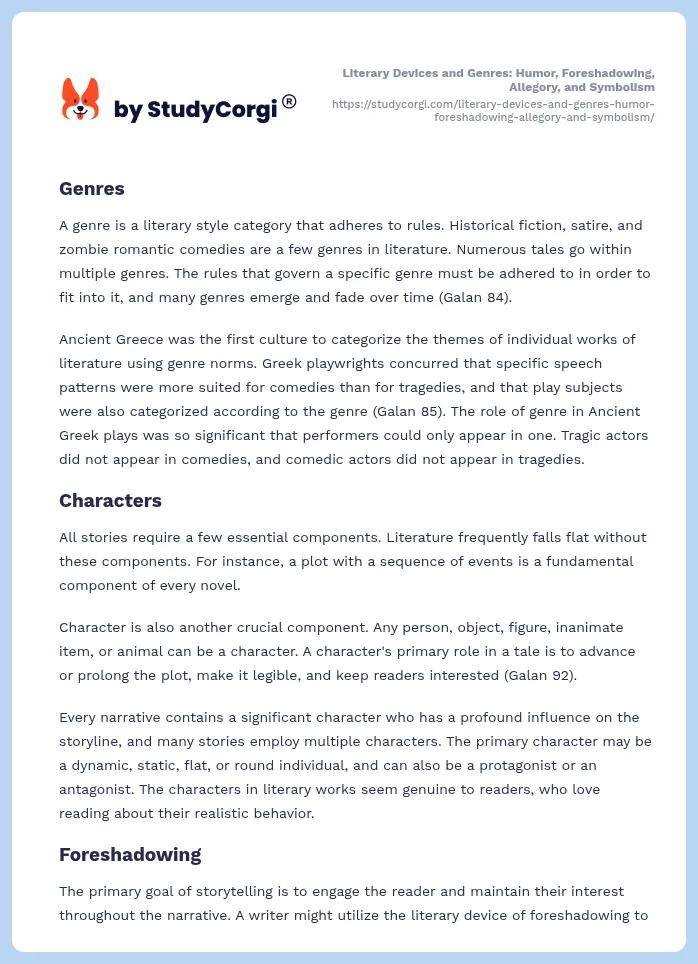 Literary Devices and Genres: Humor, Foreshadowing, Allegory, and Symbolism. Page 2
