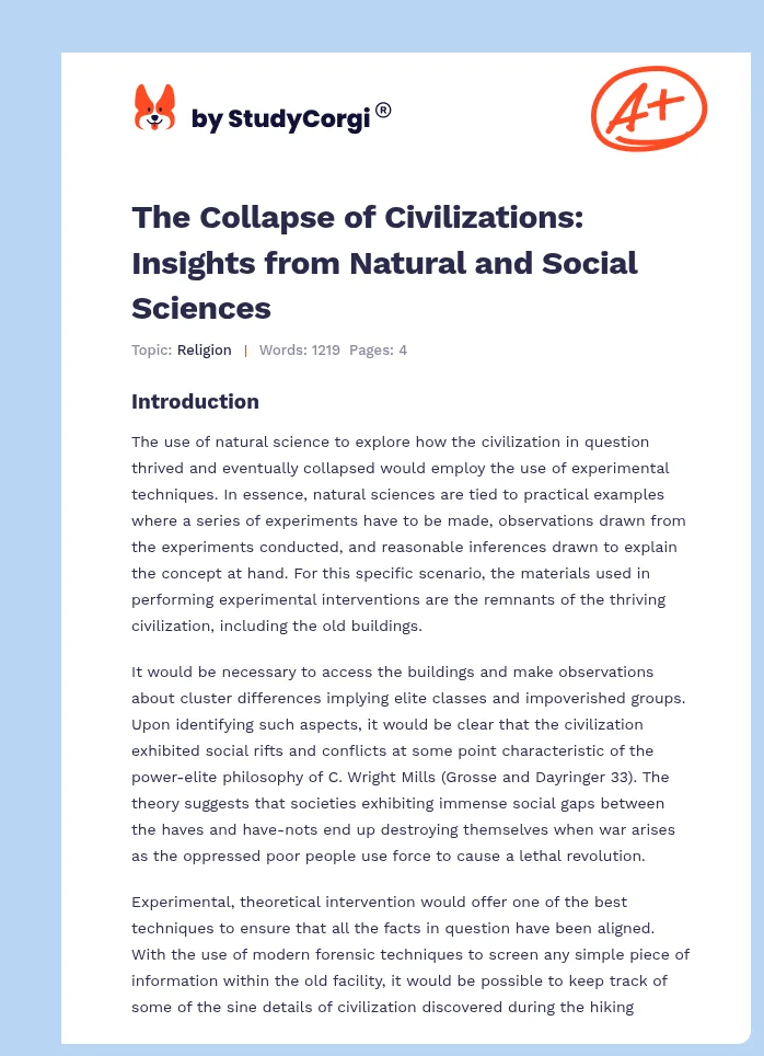 The Collapse of Civilizations: Insights from Natural and Social Sciences. Page 1