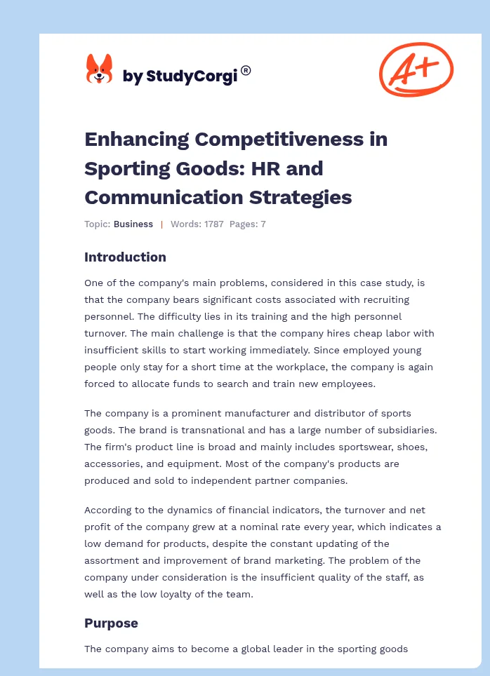 Enhancing Competitiveness in Sporting Goods: HR and Communication Strategies. Page 1