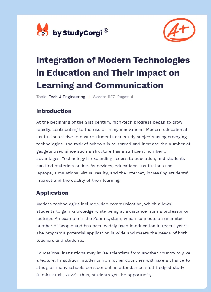 Integration of Modern Technologies in Education and Their Impact on Learning and Communication. Page 1