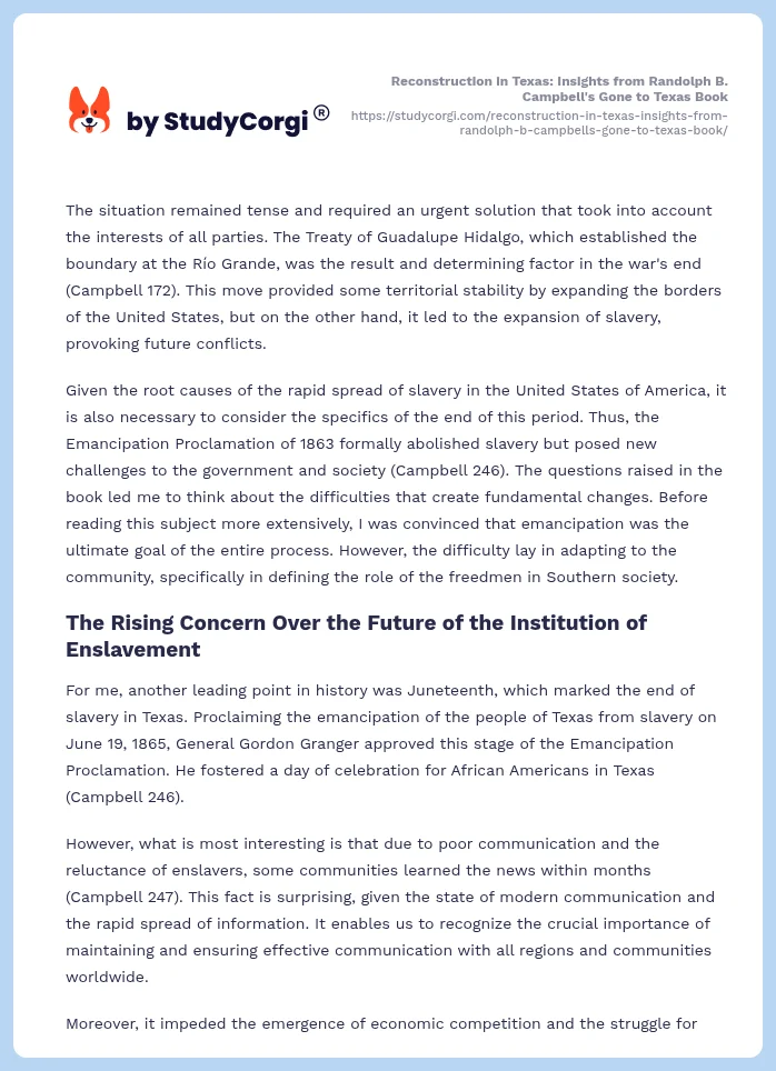 Reconstruction in Texas: Insights from Randolph B. Campbell's Gone to Texas Book. Page 2