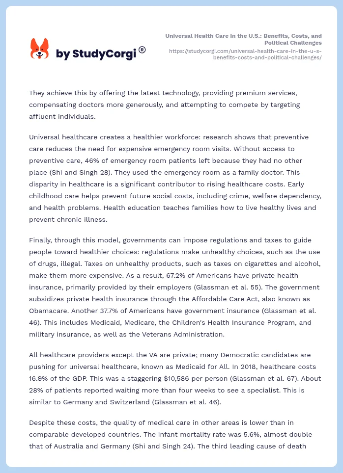 Universal Health Care in the U.S.: Benefits, Costs, and Political Challenges. Page 2