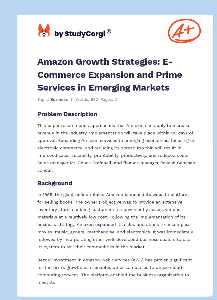 Amazon Growth Strategies: E-Commerce Expansion and Prime Services in Emerging Markets. Page 1