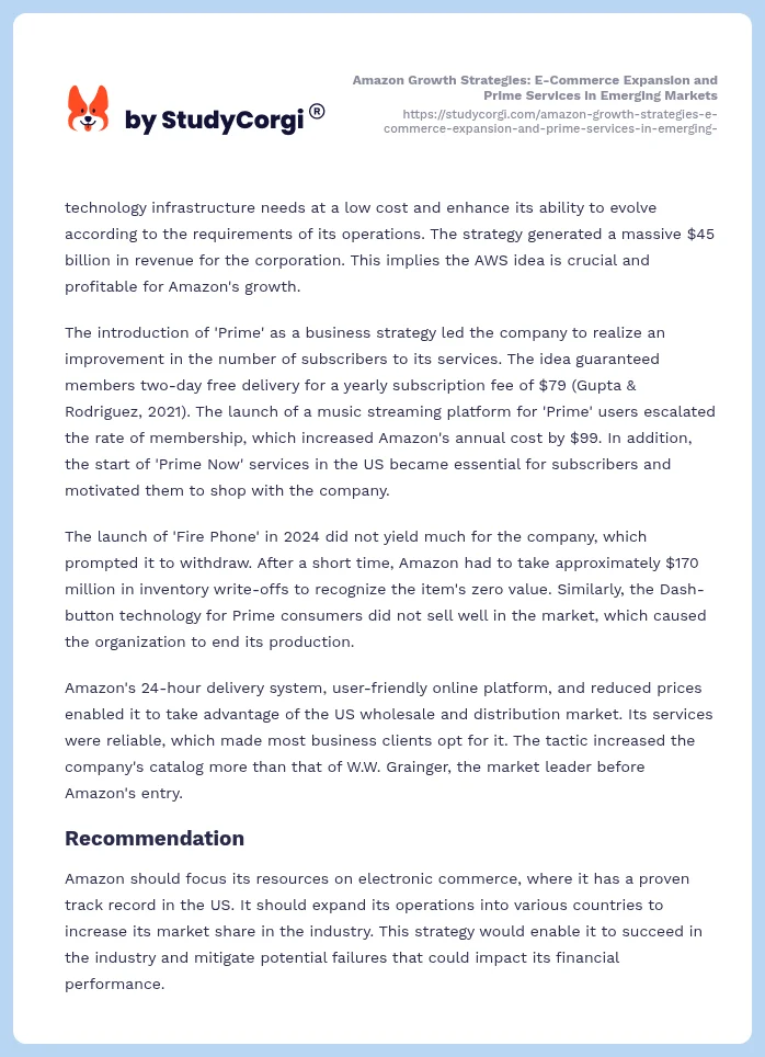 Amazon Growth Strategies: E-Commerce Expansion and Prime Services in Emerging Markets. Page 2
