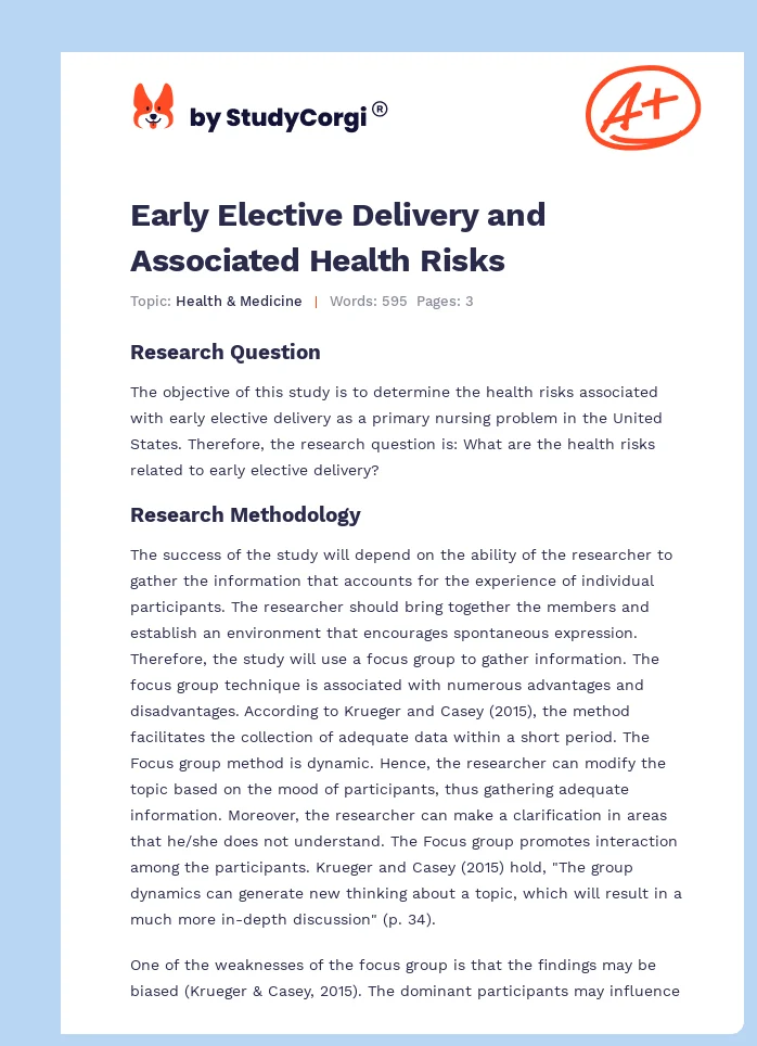 Early Elective Delivery and Associated Health Risks. Page 1
