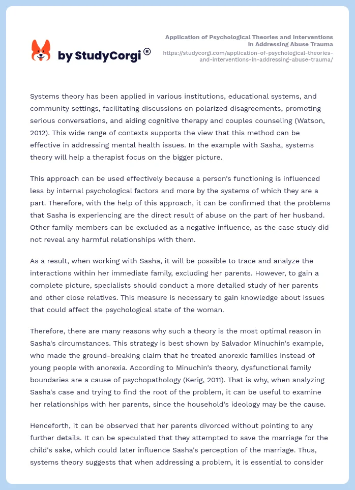 Application of Psychological Theories and Interventions in Addressing Abuse Trauma. Page 2